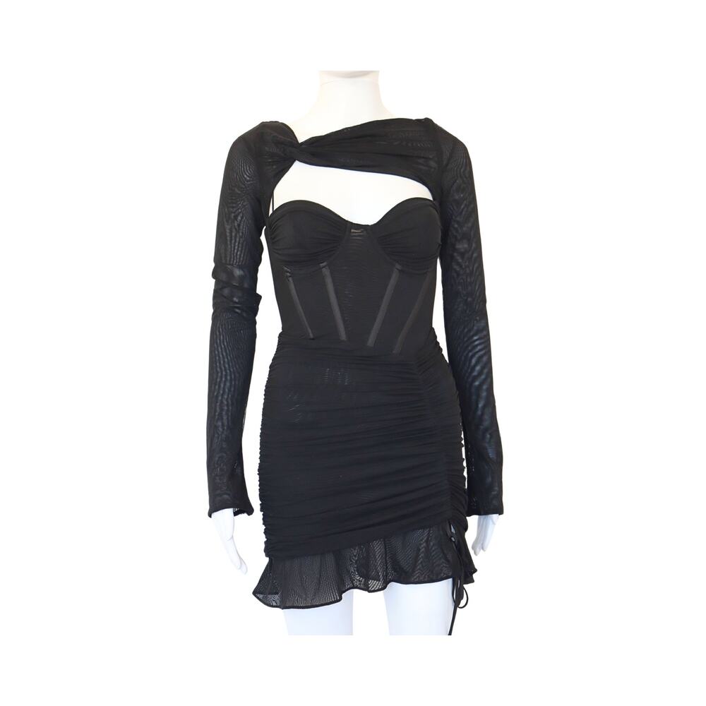 Black Mesh Long Sleeve Corset Dress - US XS